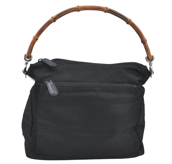 Authentic GUCCI Bamboo 2Way Shoulder Hand Bag Purse Nylon Leather Black K8446