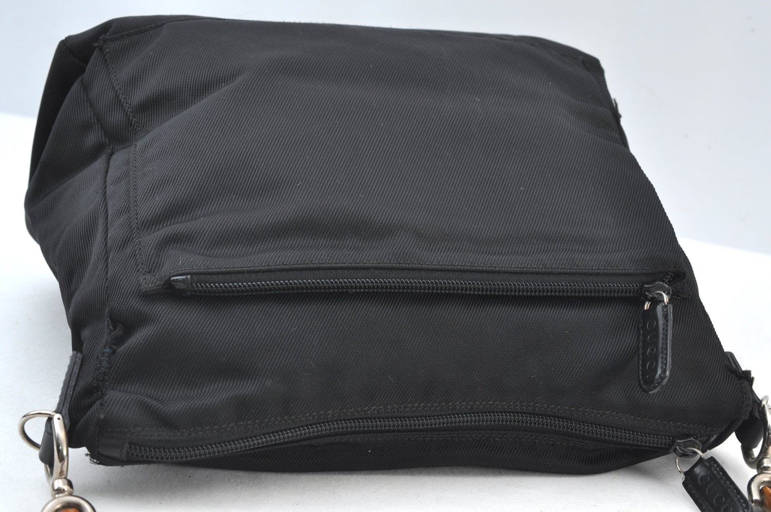 Authentic GUCCI Bamboo 2Way Shoulder Hand Bag Purse Nylon Leather Black K8446