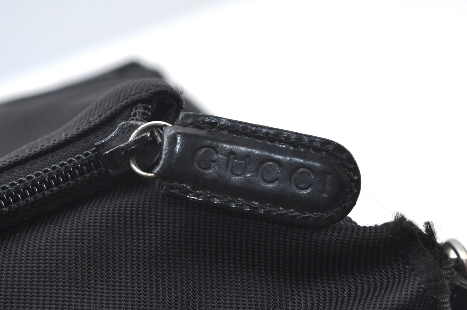 Authentic GUCCI Bamboo 2Way Shoulder Hand Bag Purse Nylon Leather Black K8446