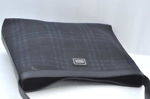 Authentic BURBERRY Vintage Check Shoulder Tote Bag PVC Leather Black Navy K8449