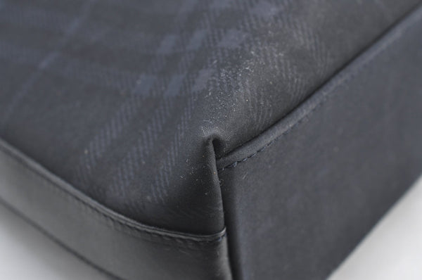 Authentic BURBERRY Vintage Check Shoulder Tote Bag PVC Leather Black Navy K8449