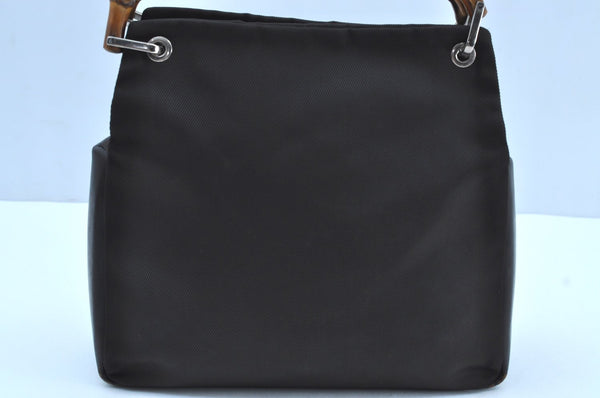 Authentic GUCCI Bamboo Vintage Shoulder Hand Bag Purse Nylon Leather Brown K8450