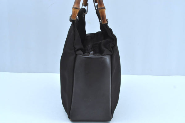 Authentic GUCCI Bamboo Vintage Shoulder Hand Bag Purse Nylon Leather Brown K8450