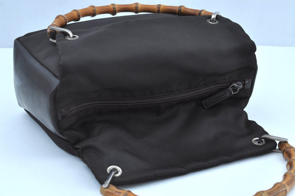 Authentic GUCCI Bamboo Vintage Shoulder Hand Bag Purse Nylon Leather Brown K8450