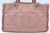 Authentic CHANEL CC Logo Chain Shoulder Tote Bag Canvas Leather Pink K8458