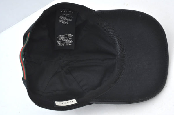 Authentic GUCCI Web Sherry Line Cap Canvas Leather Size S 57cm Black K8477