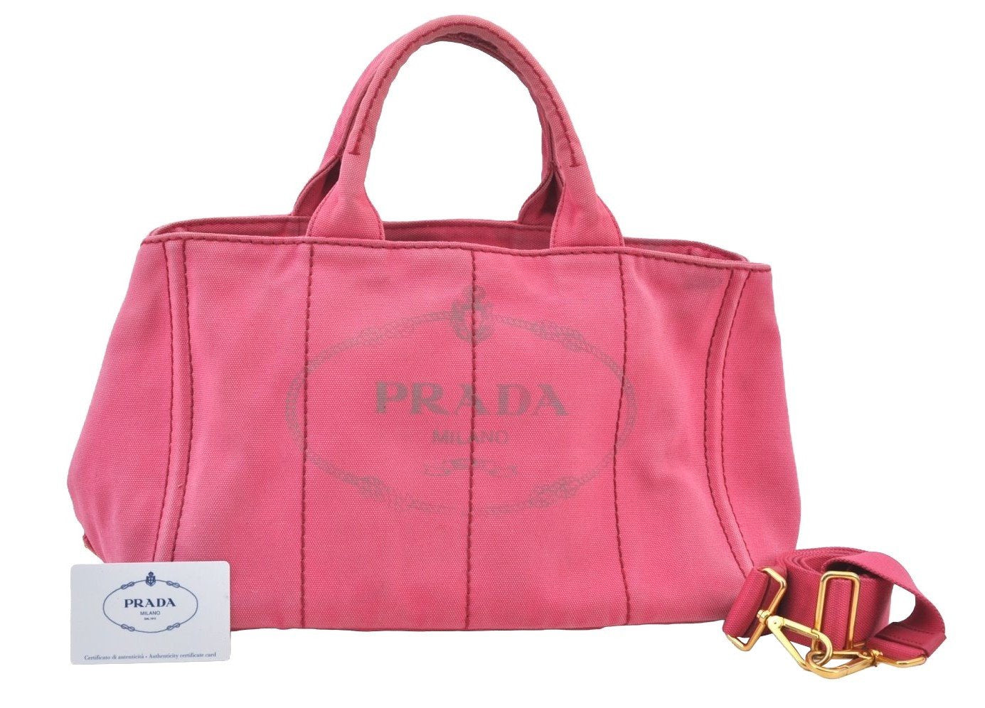 Authentic PRADA Canapa M 2Way Tote Hand Bag Canvas BN2642 Pink K8485