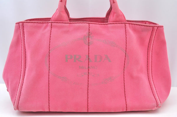 Authentic PRADA Canapa M 2Way Tote Hand Bag Canvas BN2642 Pink K8485