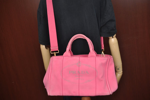 Authentic PRADA Canapa M 2Way Tote Hand Bag Canvas BN2642 Pink K8485