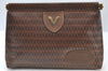 Authentic MARIO VALENTINO V Logo Clutch Bag Purse PVC Brown K8488