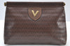 Authentic MARIO VALENTINO V Logo Clutch Bag Purse PVC Brown K8488