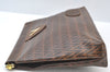 Authentic MARIO VALENTINO V Logo Clutch Bag Purse PVC Brown K8488