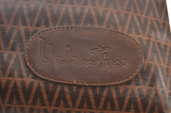 Authentic MARIO VALENTINO V Logo Clutch Bag Purse PVC Brown K8488