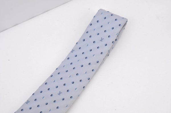 Authentic Louis Vuitton Necktie Tie Monogram Dots Pattern Silk Light Blue K8490