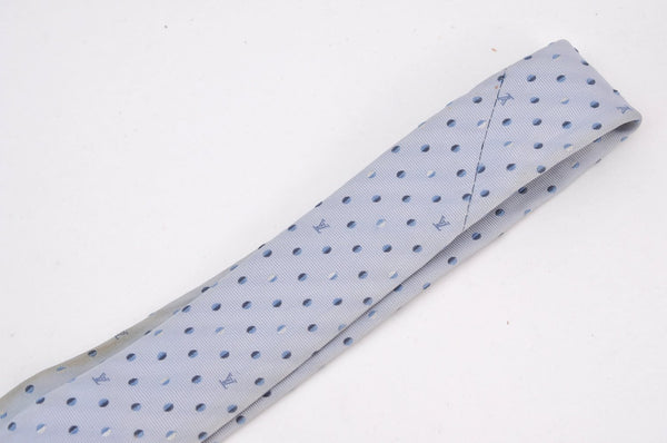 Authentic Louis Vuitton Necktie Tie Monogram Dots Pattern Silk Light Blue K8490