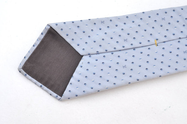 Authentic Louis Vuitton Necktie Tie Monogram Dots Pattern Silk Light Blue K8490