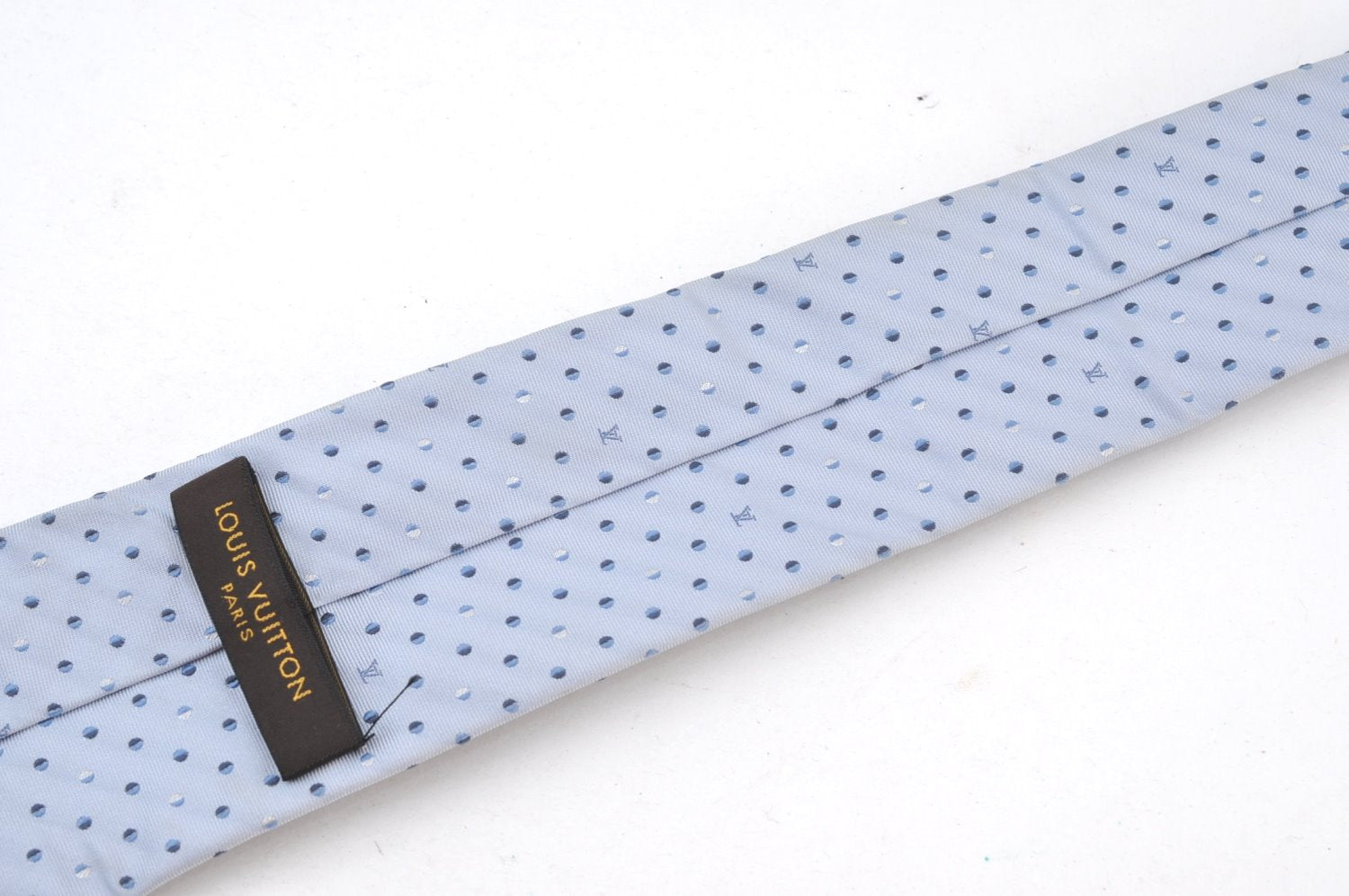 Authentic Louis Vuitton Necktie Tie Monogram Dots Pattern Silk Light Blue K8490