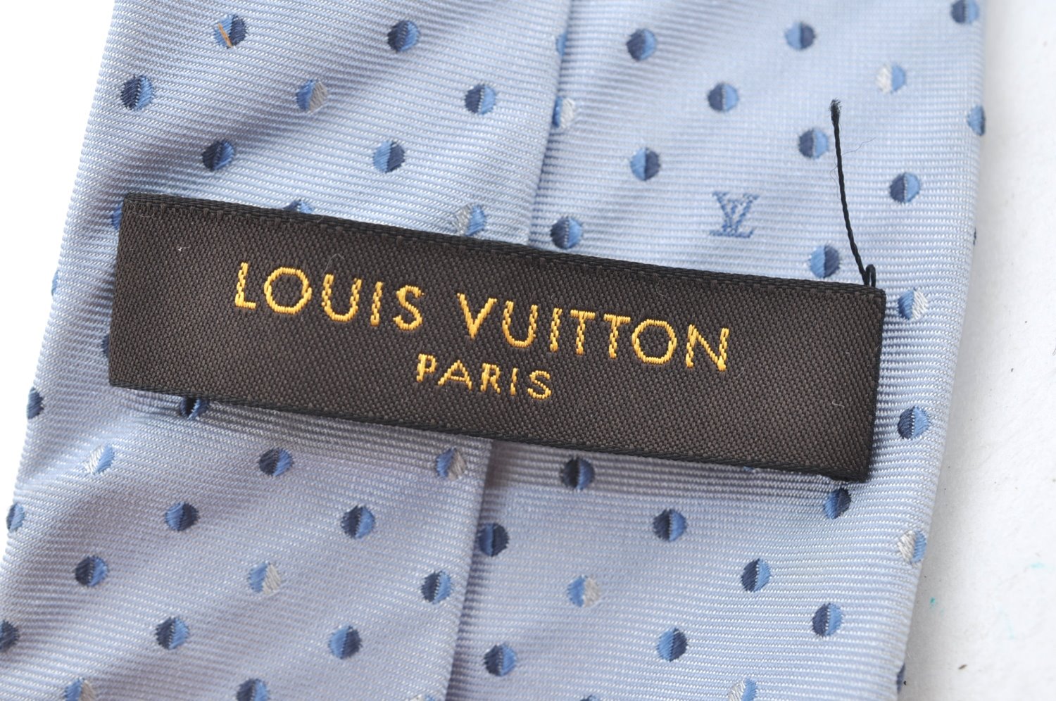 Authentic Louis Vuitton Necktie Tie Monogram Dots Pattern Silk Light Blue K8490