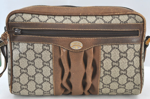 Authentic GUCCI GG Plus Shoulder Cross Body Bag Purse PVC Leather Brown K8502