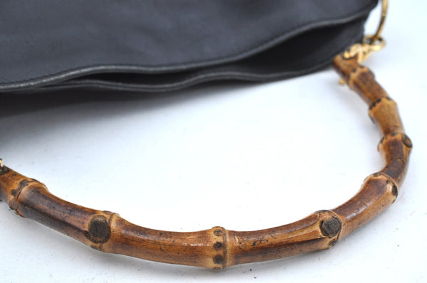 Authentic GUCCI Bamboo 2Way Shoulder Bag Leather Black Junk K8506