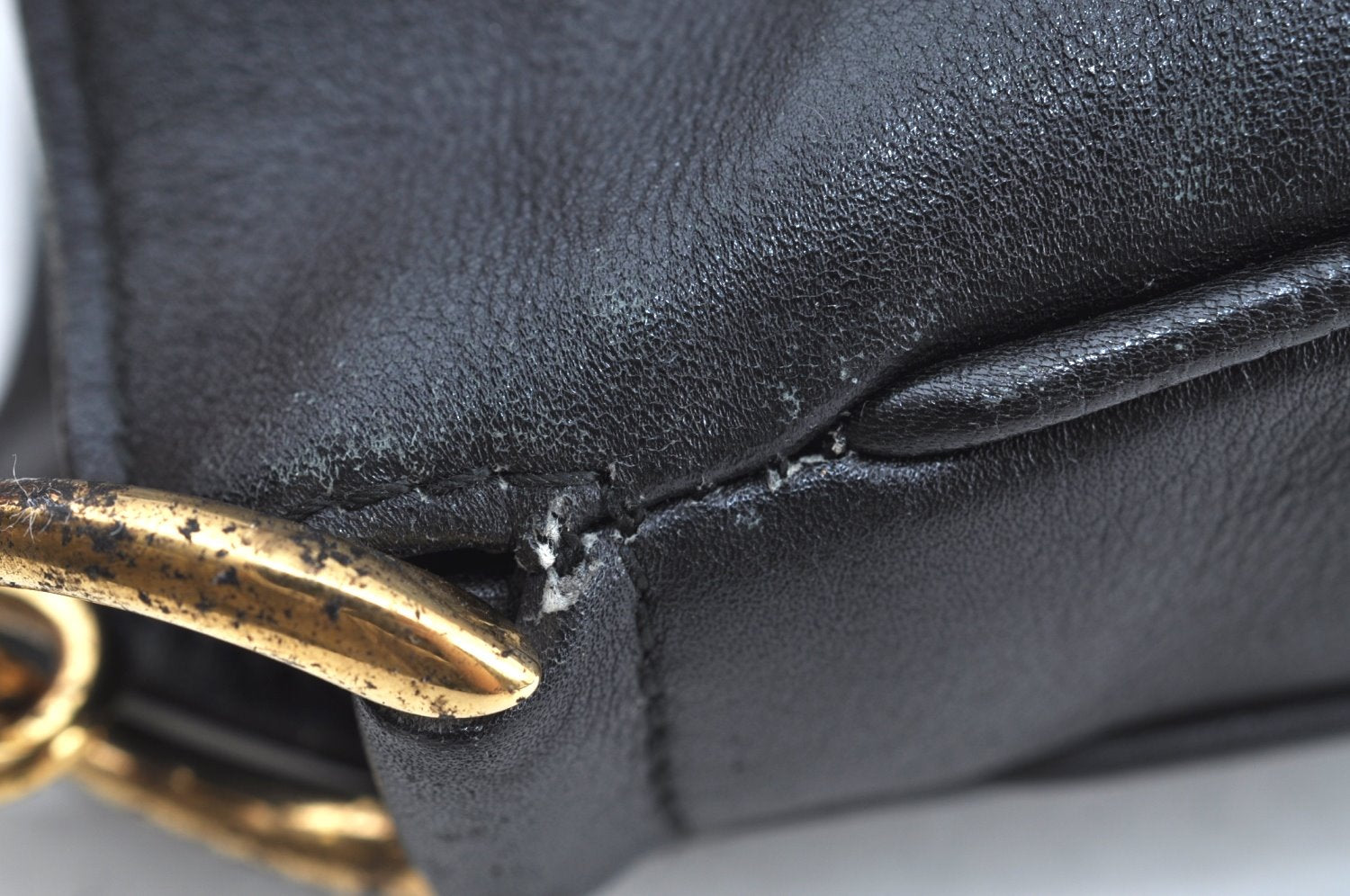 Authentic GUCCI Bamboo 2Way Shoulder Bag Leather Black Junk K8506