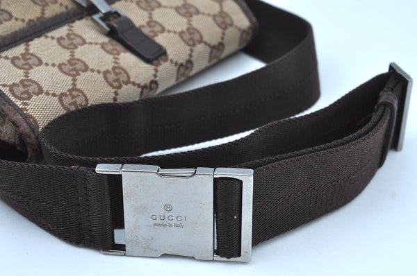 Authentic GUCCI Vintage Waist Body Bag Purse GG Canvas Leather 92543 Brown K8507