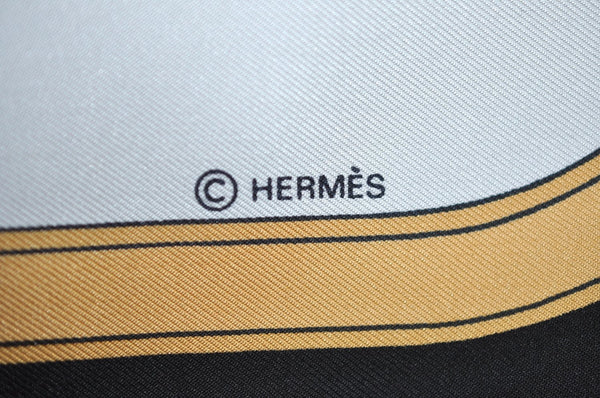 Authentic HERMES Carre 90 Scarf "GRAND APPARAT" Silk Black K8511