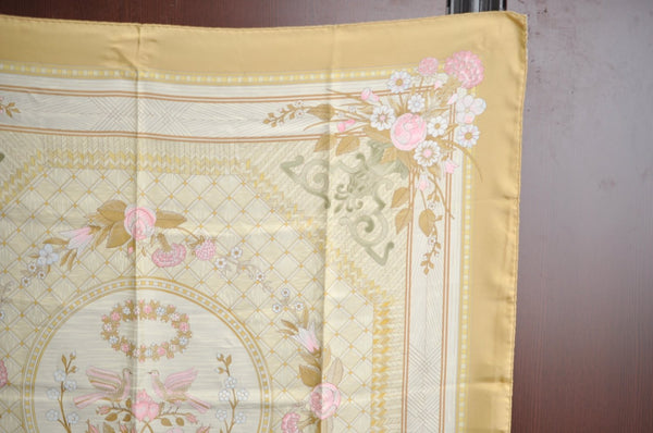 Authentic HERMES Carre 90 Scarf "JEUX DE PAILLE" Silk Beige K8512