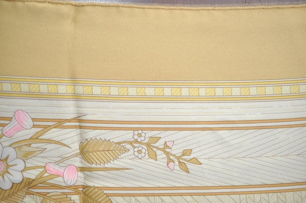 Authentic HERMES Carre 90 Scarf "JEUX DE PAILLE" Silk Beige K8512