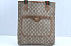 Authentic GUCCI Web Sherry Line GG Plus Tote Bag PVC Leather Brown K8515