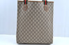Authentic GUCCI Web Sherry Line GG Plus Tote Bag PVC Leather Brown K8515