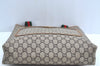 Authentic GUCCI Web Sherry Line GG Plus Tote Bag PVC Leather Brown K8515