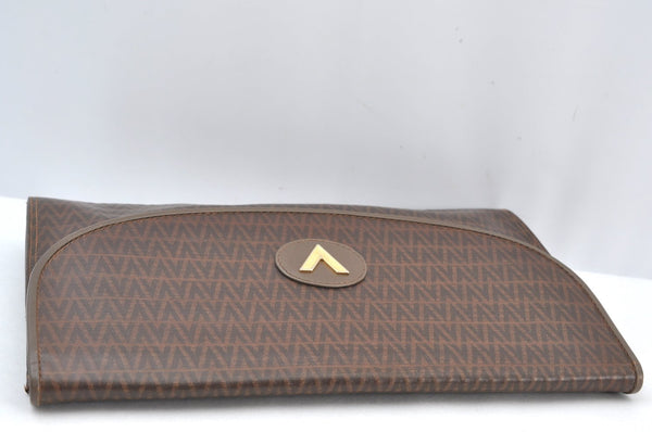 Authentic MARIO VALENTINO V Logo Clutch Hand Bag Purse PVC Leather Brown K8523