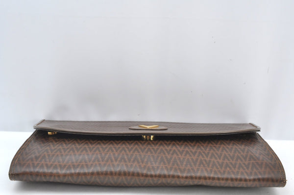 Authentic MARIO VALENTINO V Logo Clutch Hand Bag Purse PVC Leather Brown K8523