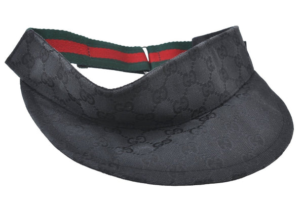 Authentic GUCCI Web Sherry Line Sun Visor GG Canvas Leather Size S Black K8562