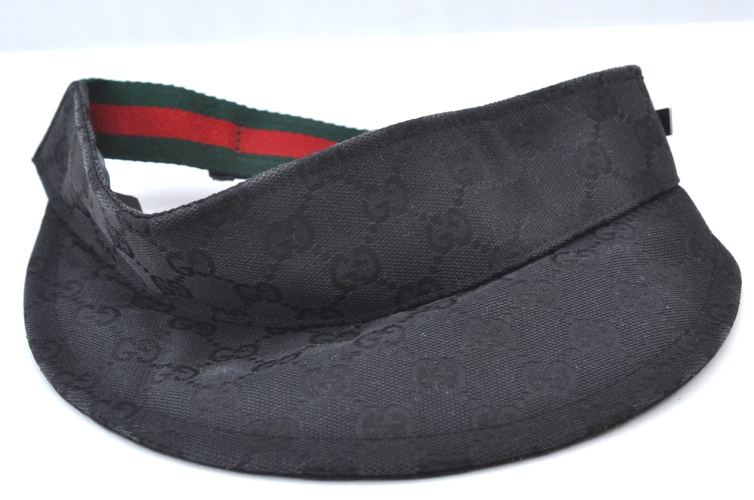 Authentic GUCCI Web Sherry Line Sun Visor GG Canvas Leather Size S Black K8562