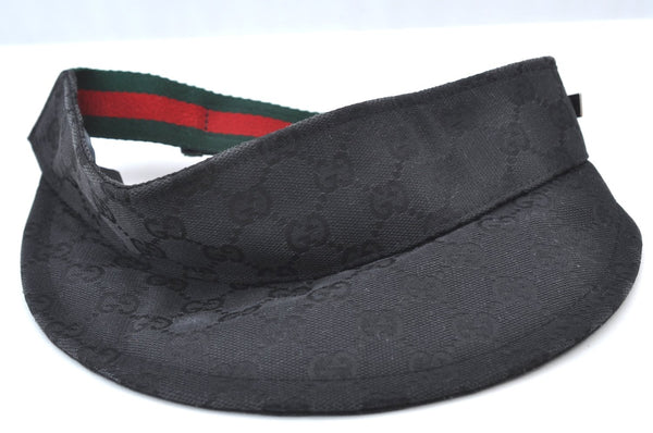 Authentic GUCCI Web Sherry Line Sun Visor GG Canvas Leather Size S Black K8562