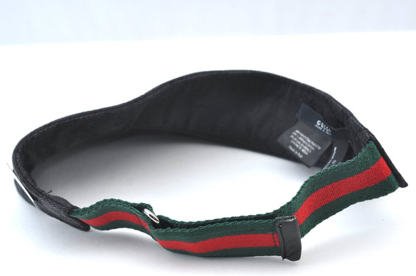 Authentic GUCCI Web Sherry Line Sun Visor GG Canvas Leather Size S Black K8562