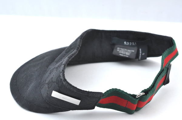 Authentic GUCCI Web Sherry Line Sun Visor GG Canvas Leather Size S Black K8562