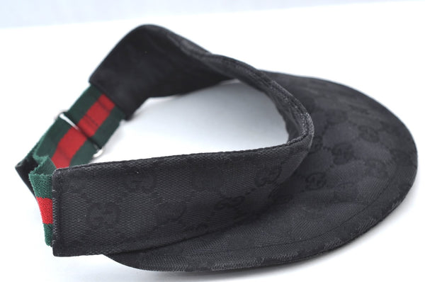 Authentic GUCCI Web Sherry Line Sun Visor GG Canvas Leather Size S Black K8562