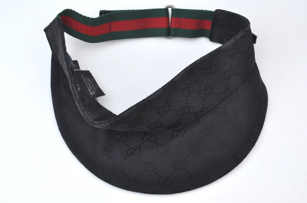 Authentic GUCCI Web Sherry Line Sun Visor GG Canvas Leather Size S Black K8562