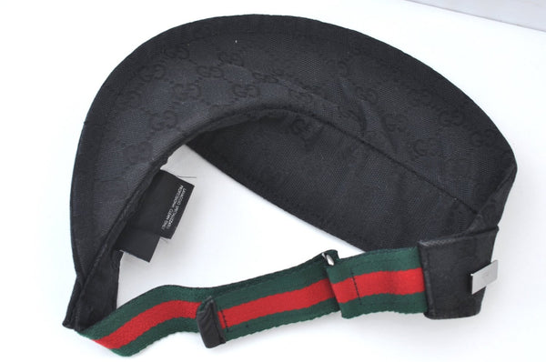 Authentic GUCCI Web Sherry Line Sun Visor GG Canvas Leather Size S Black K8562