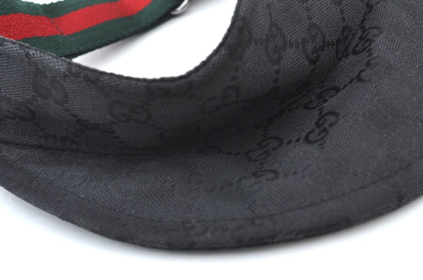 Authentic GUCCI Web Sherry Line Sun Visor GG Canvas Leather Size S Black K8562