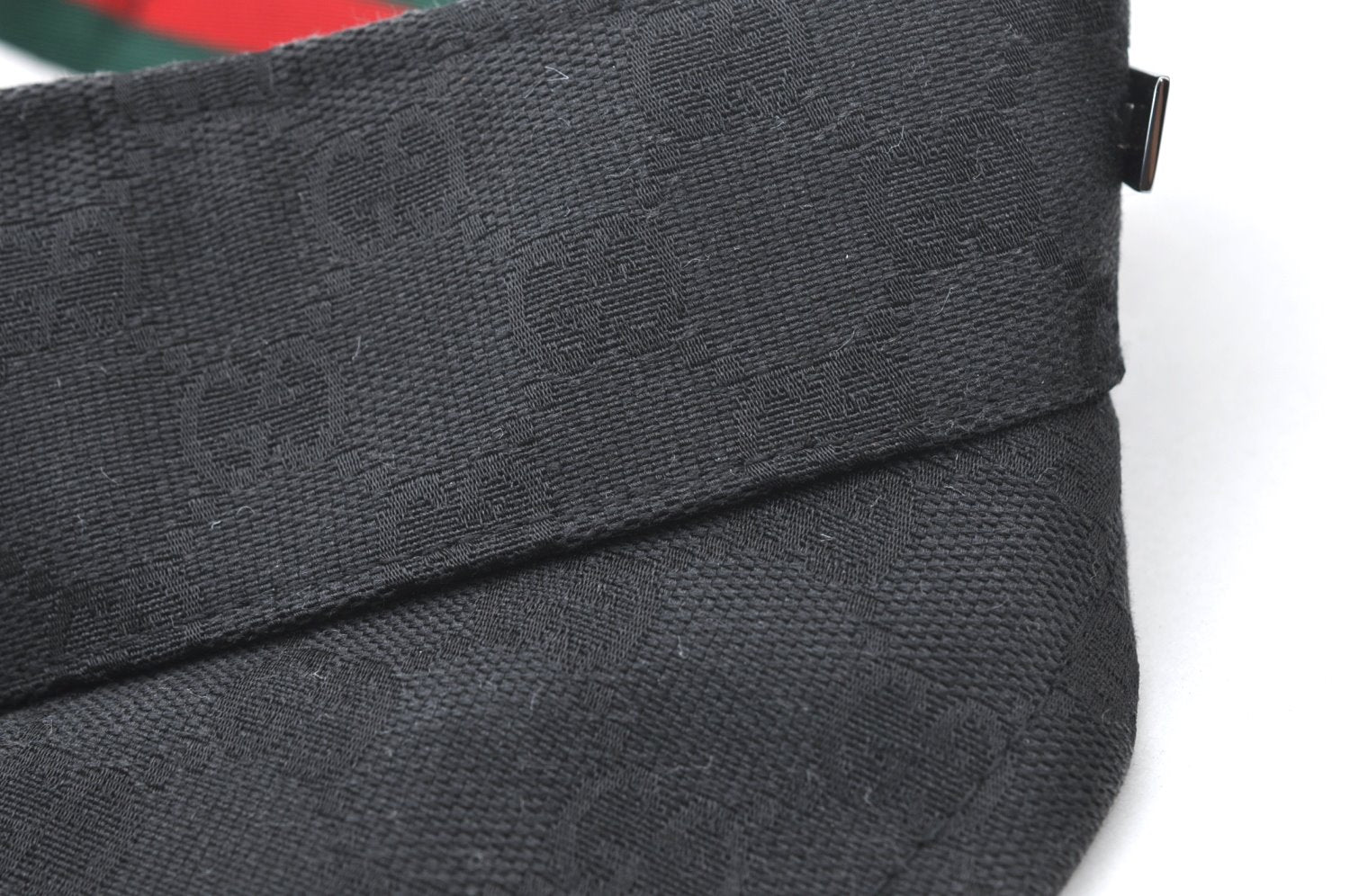 Authentic GUCCI Web Sherry Line Sun Visor GG Canvas Leather Size S Black K8562