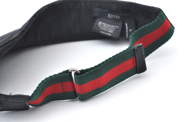 Authentic GUCCI Web Sherry Line Sun Visor GG Canvas Leather Size S Black K8562