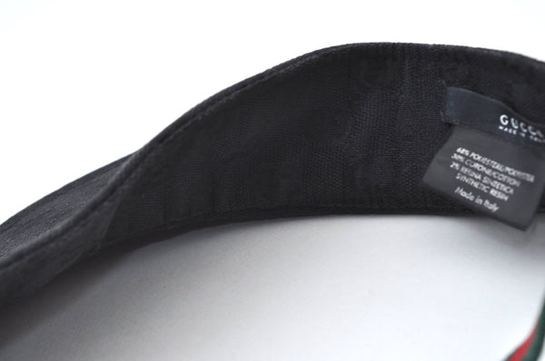 Authentic GUCCI Web Sherry Line Sun Visor GG Canvas Leather Size S Black K8562