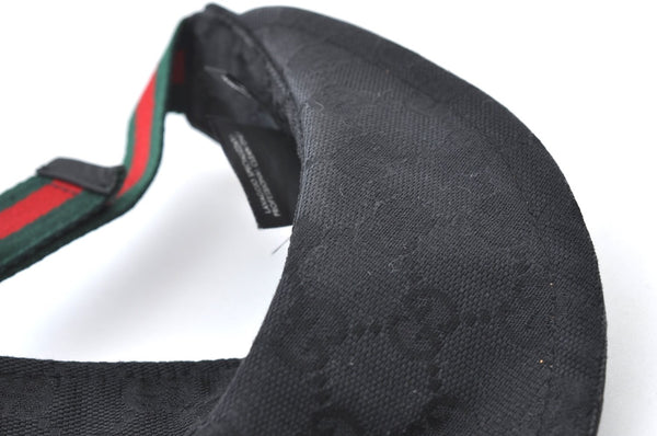 Authentic GUCCI Web Sherry Line Sun Visor GG Canvas Leather Size S Black K8562