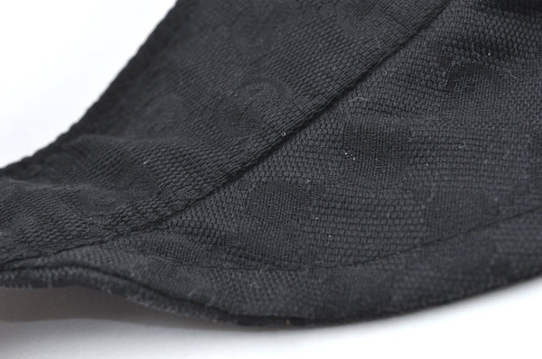 Authentic GUCCI Web Sherry Line Sun Visor GG Canvas Leather Size S Black K8562
