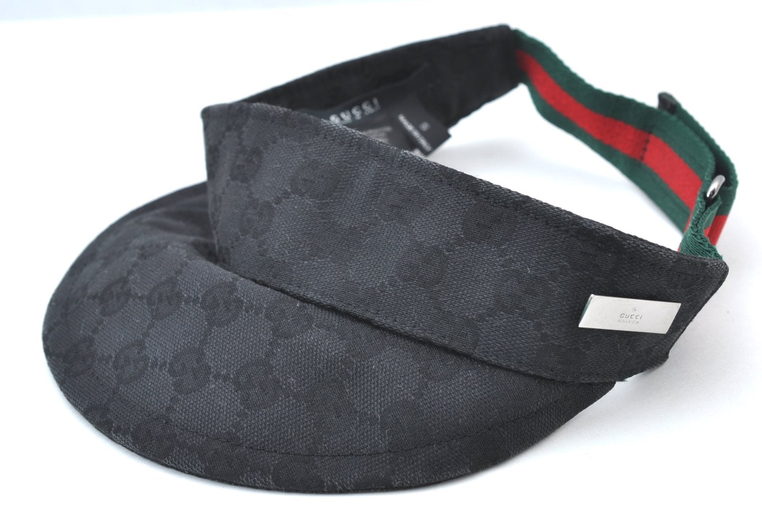 Authentic GUCCI Web Sherry Line Sun Visor GG Canvas Leather Size S Black K8562