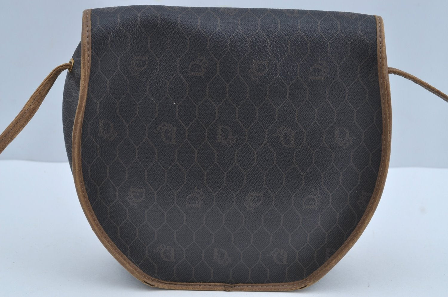 Authentic Christian Dior Honeycomb Shoulder Cross Bag PVC Leather Black K8567